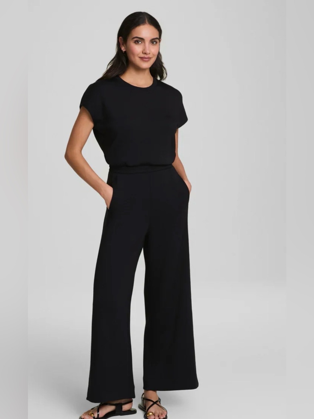 SPANX AirEssentials Cap Sleeve Cinched Jumpsuit in Black Size Medium